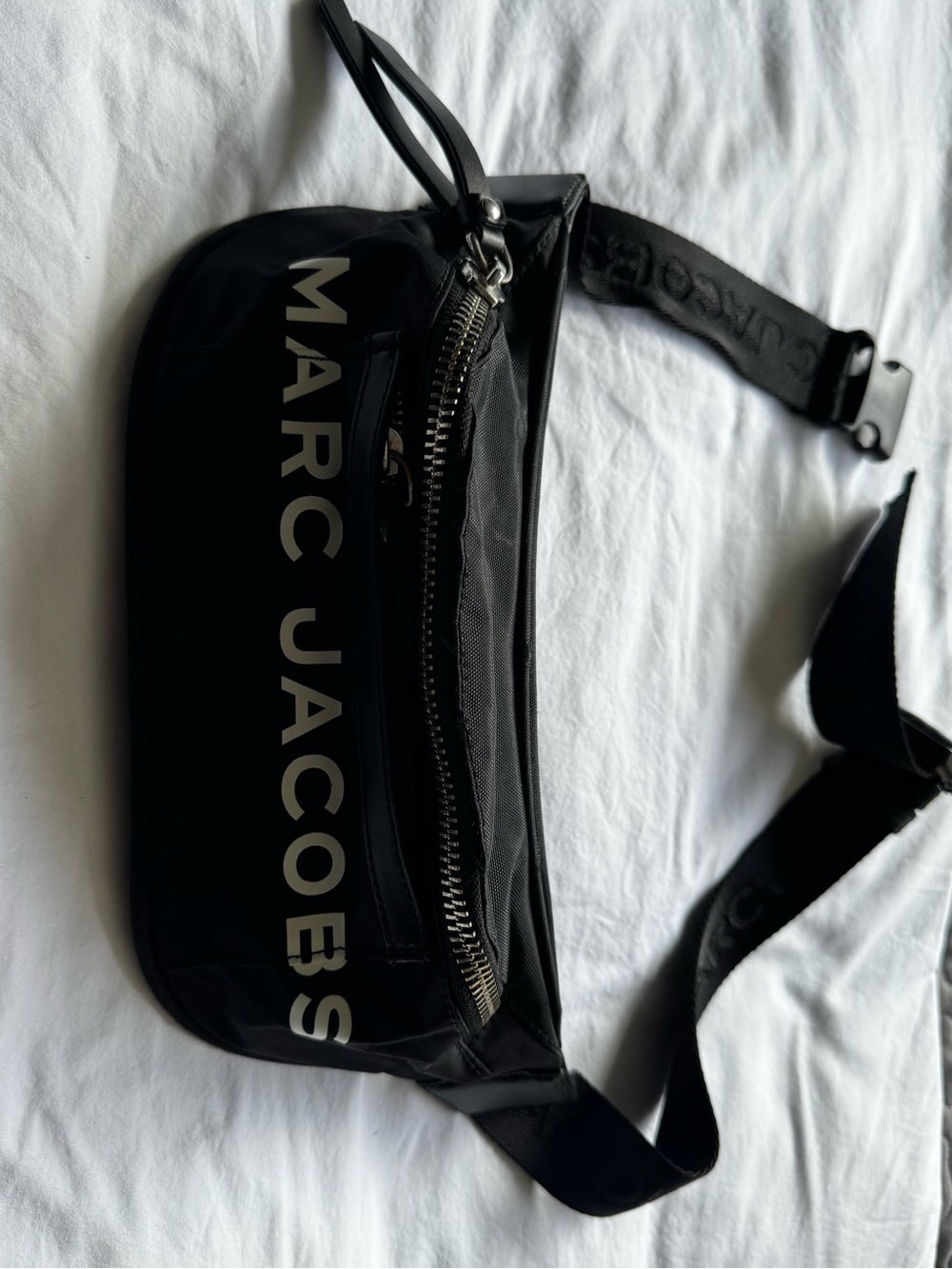 Marc Jacobs Black Logo Belt Bag with Silver Zipper